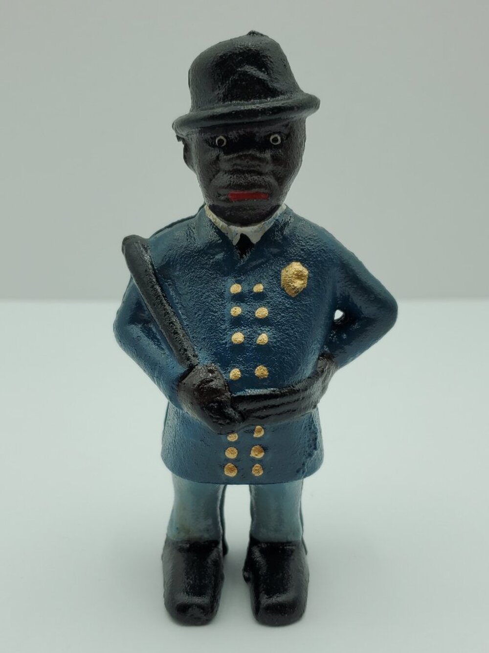 Cast Iron African American Constable Bank Metal Police Officer Cop Figurine